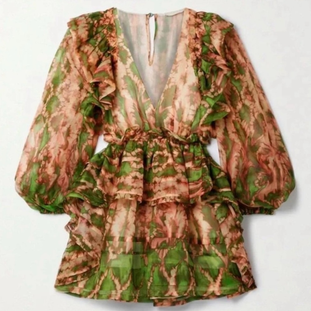 NWT Ulla Johnson Adelaide Silk Ruffles Mini Dress Serpentine Sz 6 Spring Summer - Picture 2 of 16